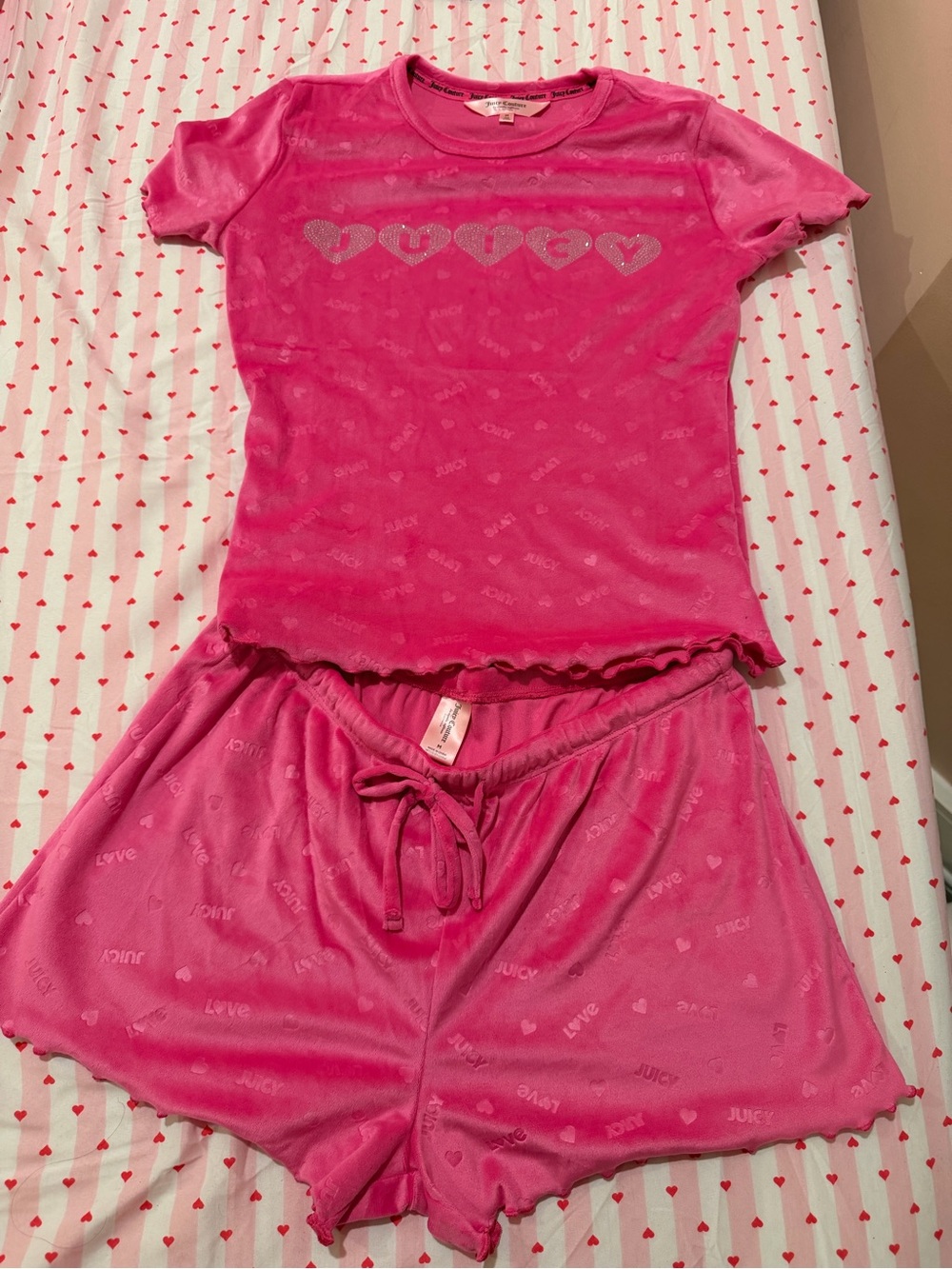 Juicy Couture Hot Pink Velour Heart Logo Pajama Set